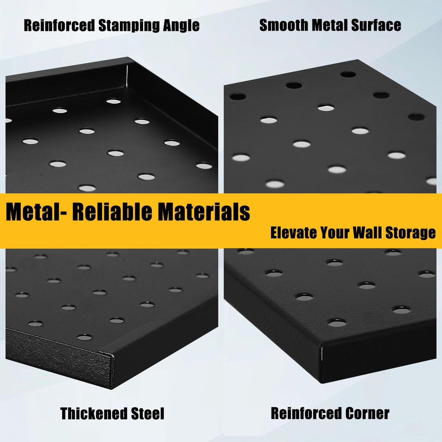 PBHEPJ 8 Pcs Metal Pegboard Panels, Heavy Duty Peg Boards for Garage and Garden Tool Storage, Includes Drywall Anchors and Screws Kits, Black (8 pcs 16in x 12in)