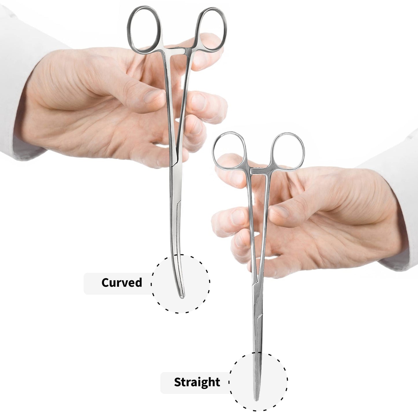 SURGICAL ONLINE Set of 2 Premium Quality 12" Rochester Pean Hemostat Forceps Straight & Curved Clamps Three Locking Positions - SurgicalOnline