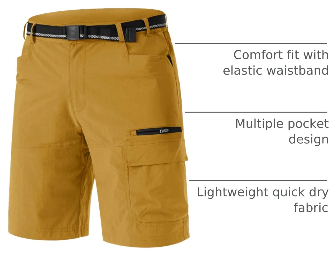 TACVASEN Men's Dress Golf Shorts Cargo Hiking Casual Shorts Lightweight Quick Dry Stretch Tactical Work Fishing with Pockets Turmeric 38