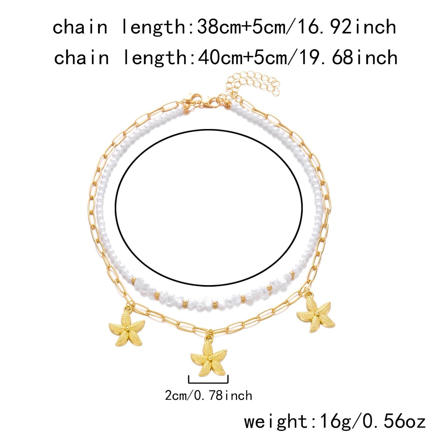 ANGLEQUEEN Gold Starfish Mermaid Necklaces Layered Pearl Starfish Shell Necklaces for Women Gold Pearl Choker Necklace Hawaiian Beach Surf Jewelry, Mermaid Costume Accessories B