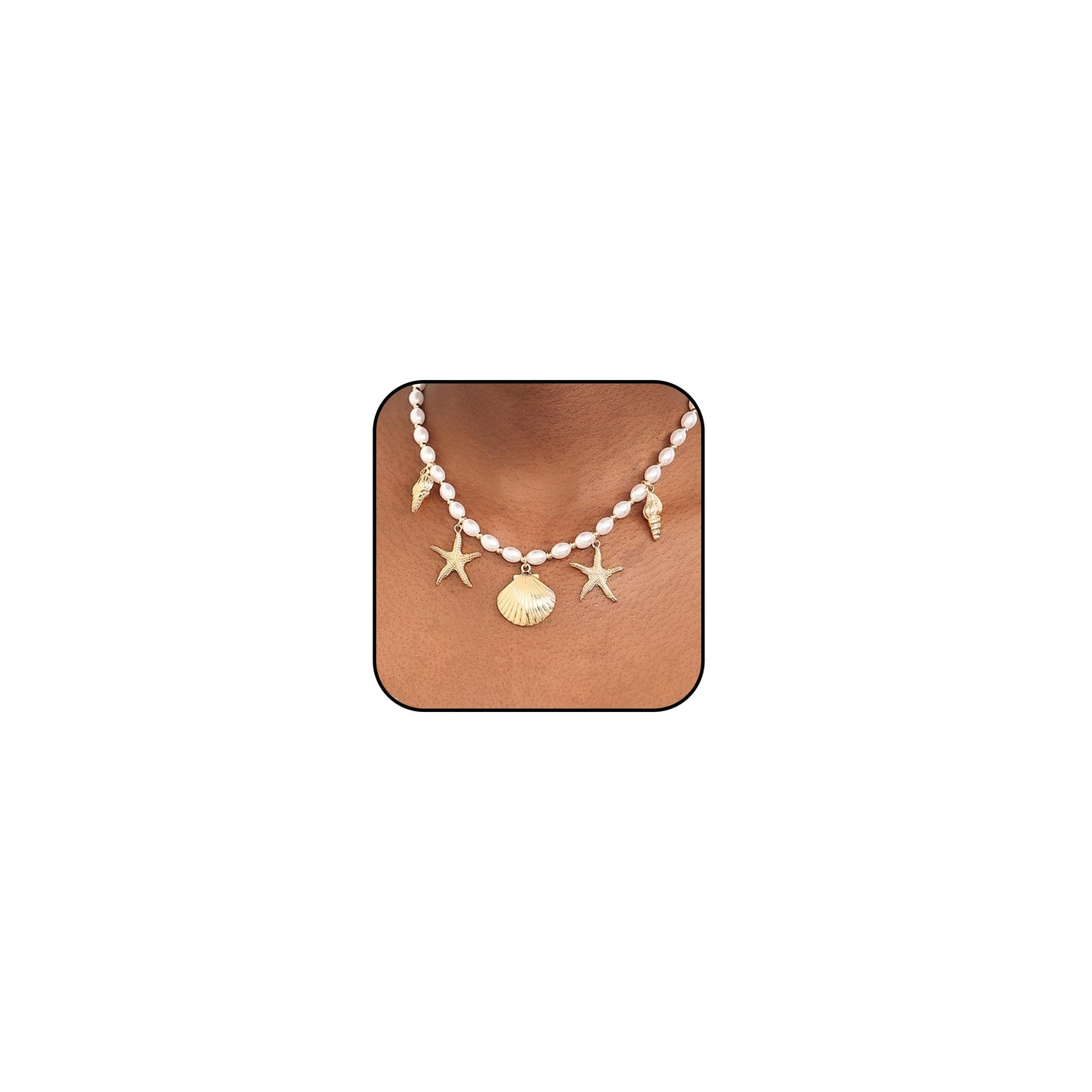 Frodete Starfish Necklace for Women Beach Necklaces Jewelry Layered Choker Drop Dangle Summer Vacation Outfits Theme Conch Seashell Accessories Ocean Pendant Dress Costume