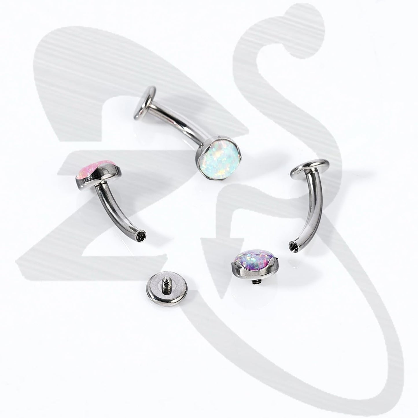 ZS ASTM F136 Titanium Belly Button Ring, 14G Opal Stones Navel Jewelry, 6/8/10/12/14MM Internally Threaded Long Bar Navel Barbell Stud Flat Back Belly Piercing (Pink Opal,L:12mm)