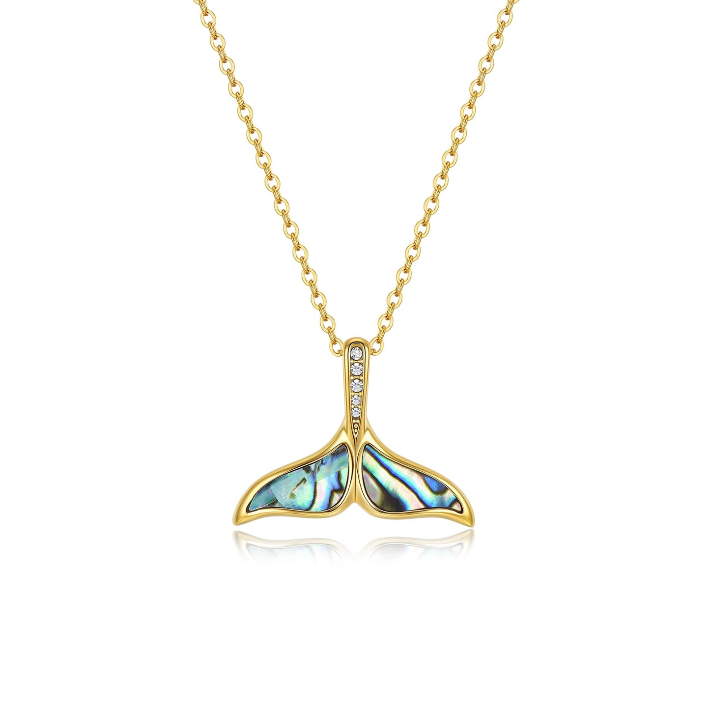 NUZON Abalone Shell Whale Tail Necklace for Women - 18K Real Gold Plated Stainless Steel Dainty Mermaid Tail Pendant Tropical Vacation Necklace, Hypoallergenic Waterproof Adjustable Beach Layering Jewelry Gift 16’’