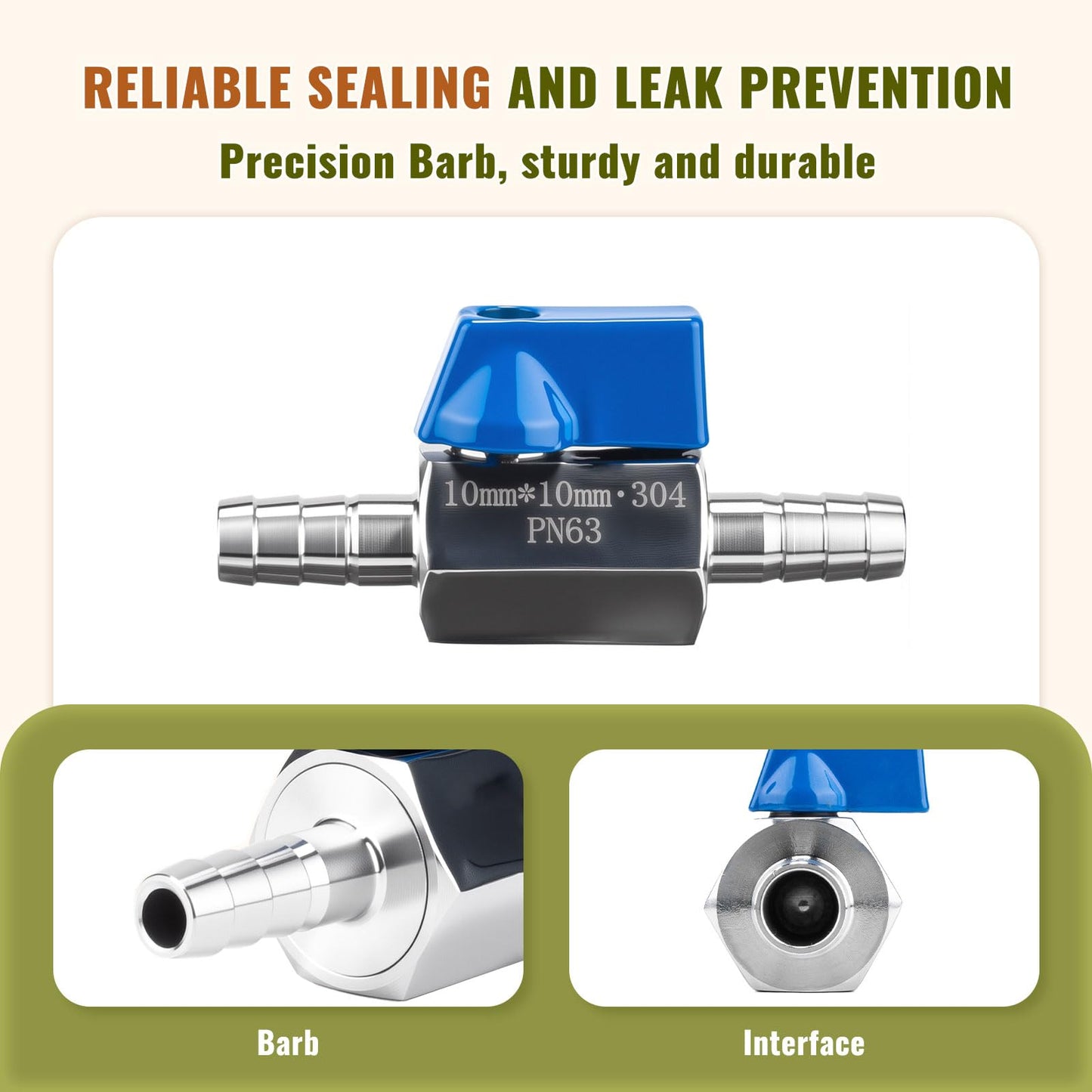 SKLSSVF 2 Pack 1/4" Hose ID Barb Mini Ball Valve, 304 Stainless Steel Small Shut Off Valve with Clamps Kit for Water Oil Gas (1/4 Inch)