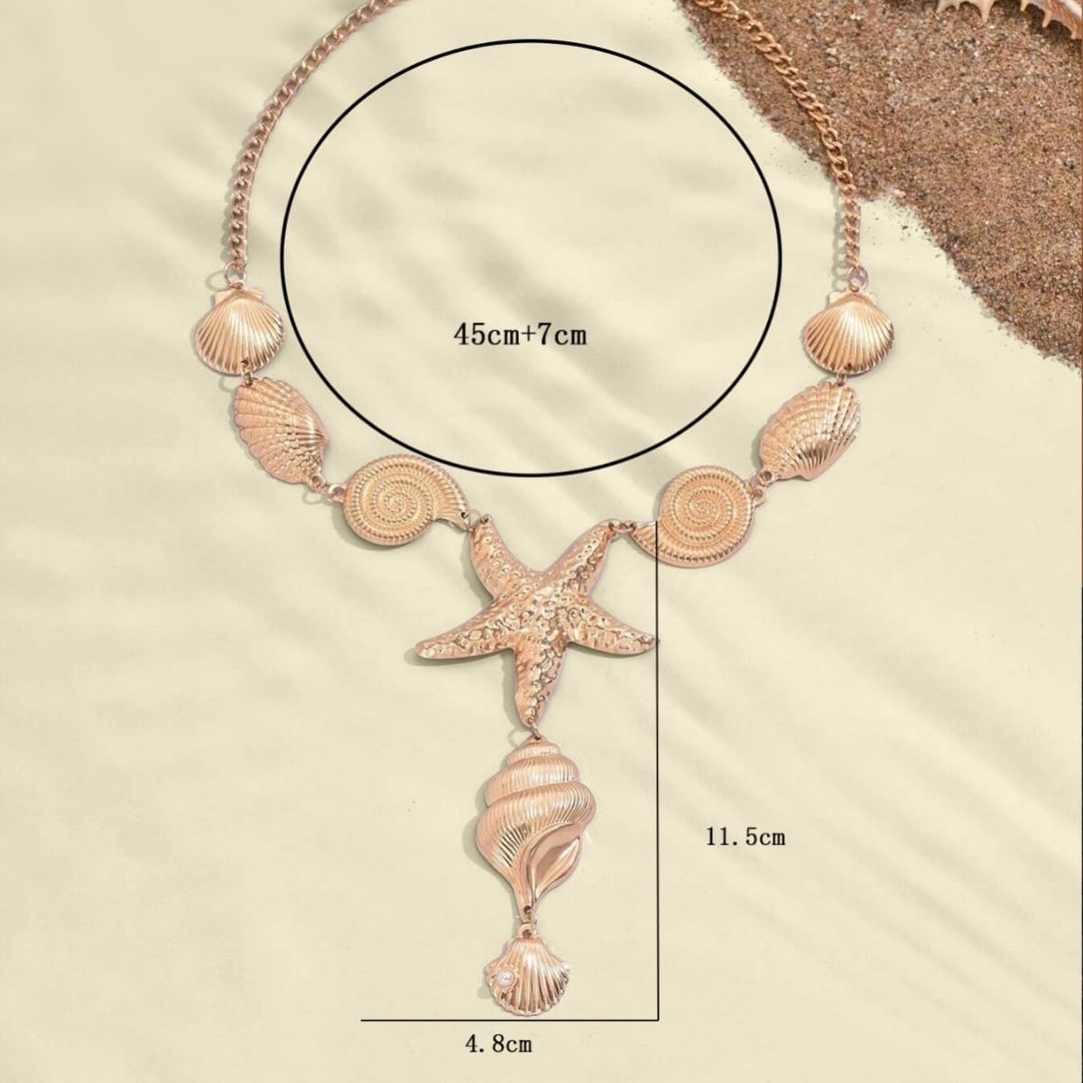 VIYPDRST Starfish Shell Necklaces For Women Big Seashell Beach Conch Y-Shaped Pendant Boho Summer Statement Beach Collar Holiday Jewelry (Gold)