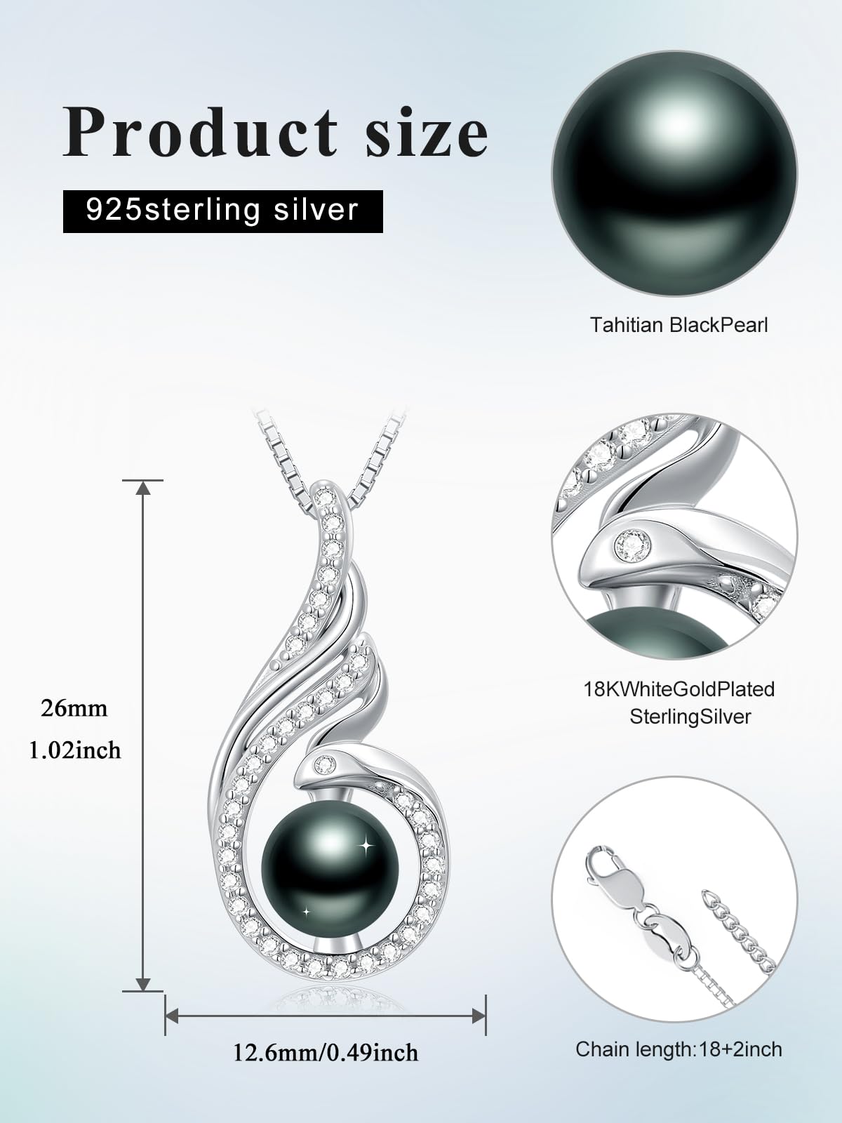 KANNSOAR Phoenix Tahitian Black Pearl Necklace 18K Gold-Plating Sterling Silver Fine Jewelry Wedding Birthday Anniversary Valentines Day Christmas Mothers Day Gifts for Wife Women Mom Girlfriend Her