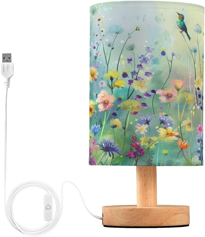 senya Table Lamp for Bedroom Living Room, Dandelions Wildflowers Spring Bedside Lamps with USB Charging Ports Nightstand Light Lamps, Bird 2, E08D23010