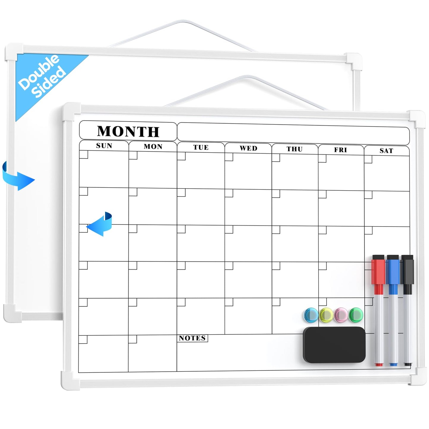 MaxGear Monthly Calendar Dry Erase Board for Wall, 16"x12" Small Hanging Double-Sided White Board, Portable Whiteboard for Planning, Drawing, Memo, to Do List, School, Home, Kitchen, Office