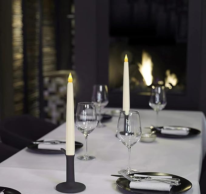 Flameless Taper Candles with Remote Control and Timer, Battery Operated LED Candlesticks with Flickering 3D Flame, 9.6×0.8 Inches Plastic Fake Candles for Christmas, Wedding and Home Decor (Ivory, 15)