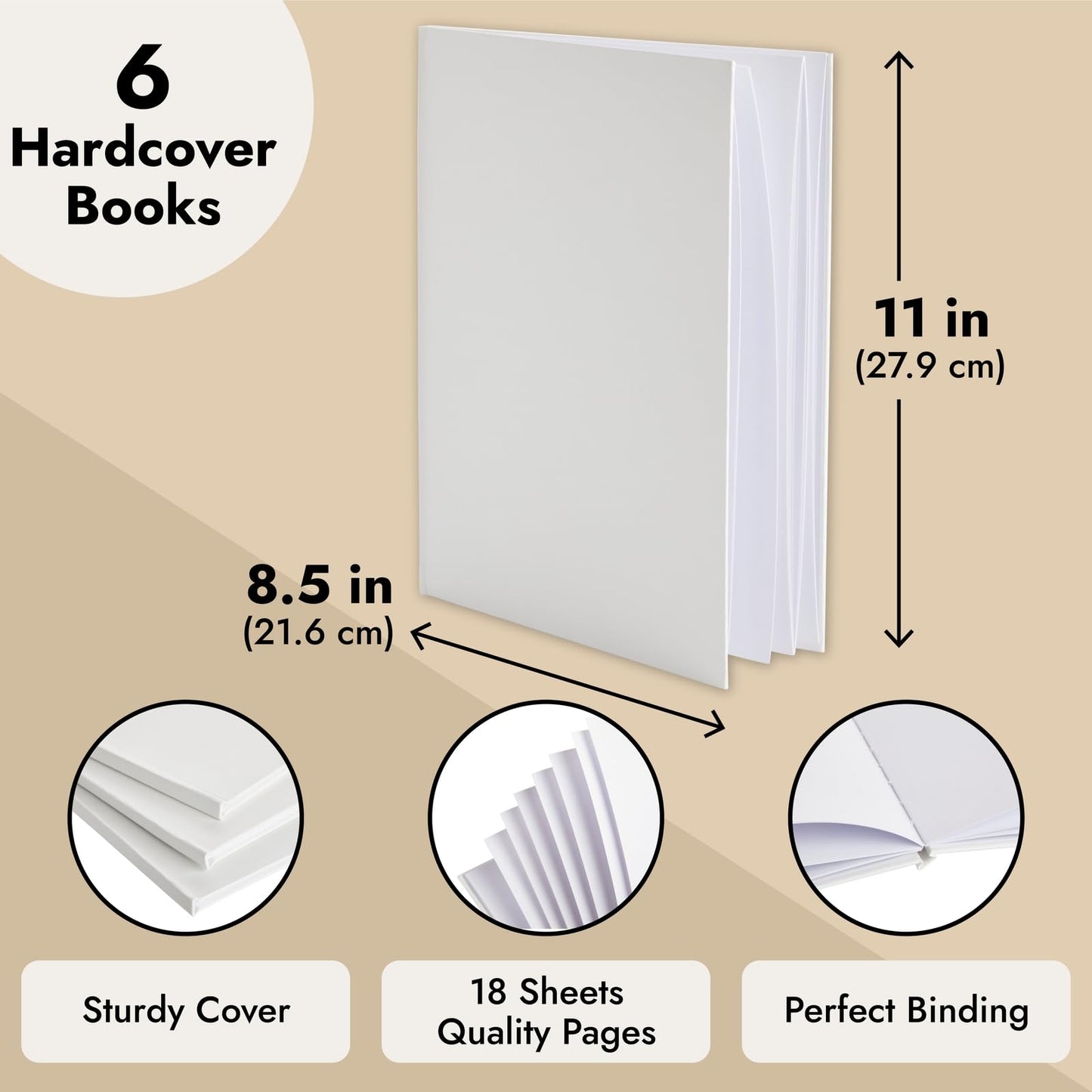 Paper Junkie Blank Books for Kids to Write Stories - 6-Pack 8.5 x 11 in White Hardcover - Unlined Sketchbooks & Writing Notebooks - Drawing Notebook & Blank Story Book