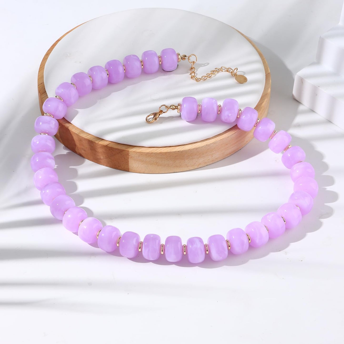 joymiao Chunky Beaded Necklaces for Women Colorful Gemstone Stone Necklaces Large Bead Necklace Purple Resin Beads Summer Beach Jewelry