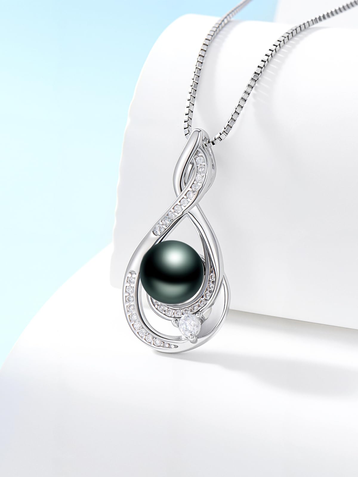 KANNSOAR Tahitian Black Pearl Necklace 18K Gold-Plating Sterling Silver 8MM Pearl Jewelry Wedding Birthday Anniversary Valentines Day Christmas Mothers Day Gifts for Wife Women Mom Girlfriend Her