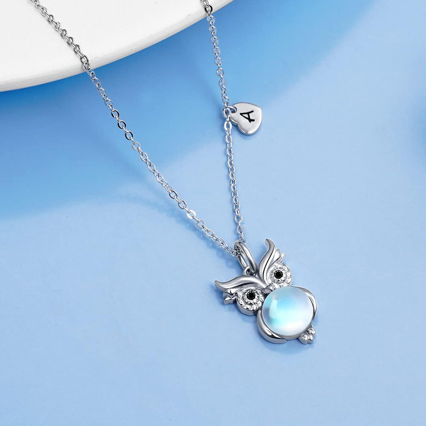 Dreamboat Owl Necklaces for Women 925 Sterling Silver Moonstone Owls Pendant Necklace Bird Jewelry Gifts for Owl Lovers