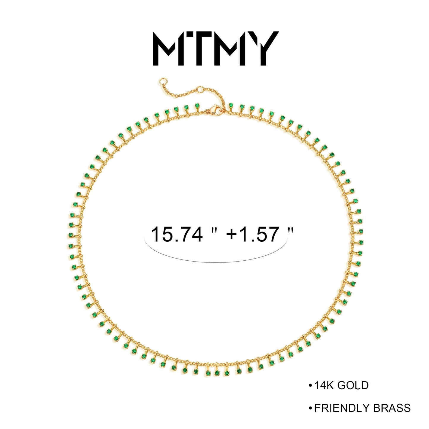 MTMY Beaded Necklace for Women 14K Gold Plated Dainty Colorful Beaded Pearl Choker Necklace Delicate Boho Choker Necklace Jewelry Gift (Green)