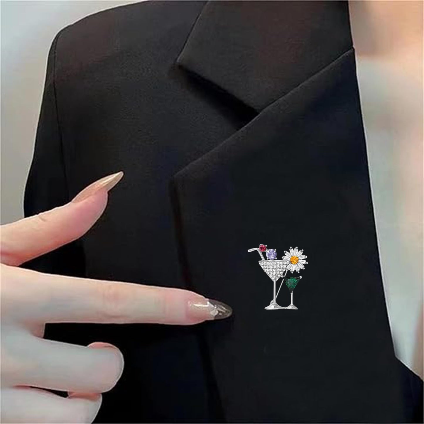 DEYOUM Cocktail Wine Glass Brooch Pin for Women Trendy Cute Cocktail Wines Glass Wine Bottle Brooch Pin Party Hat Bag Suit Charm Jewelry Gift Accessories (silver)