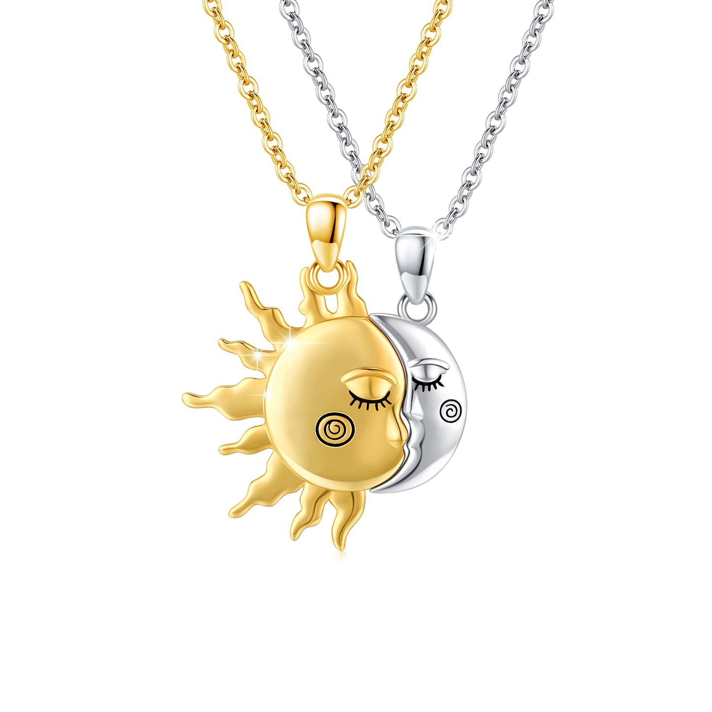 OHAYOO Sun Moon Couples Necklace, 925 Sterling Silver, Unisex Friendship Jewelry for Women Men