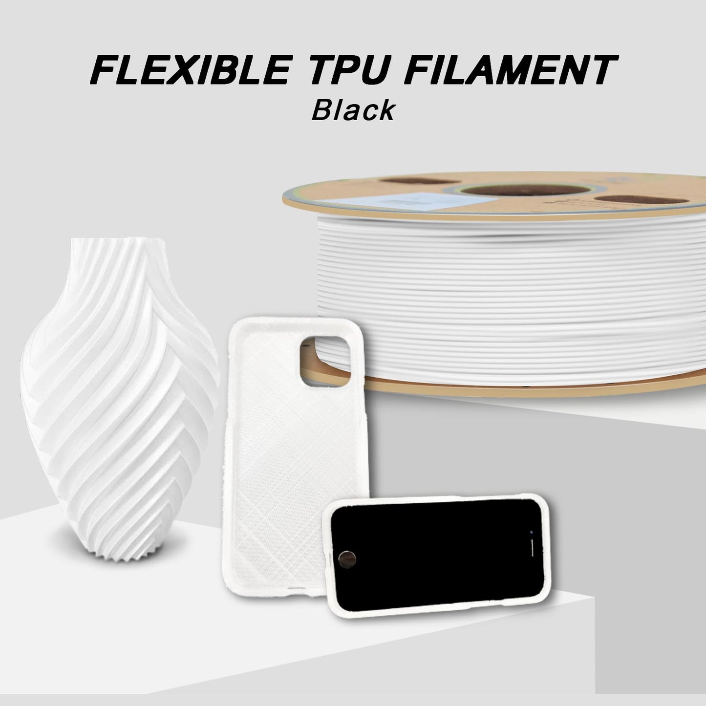 YOUSU Flexible TPU 3D Printer Filament， White TPU Filament 1.75mm 1kg, Dimensional Accuracy +/- 0.03 mm, 95A Shore Hardness and Good Layer bonding Performance.