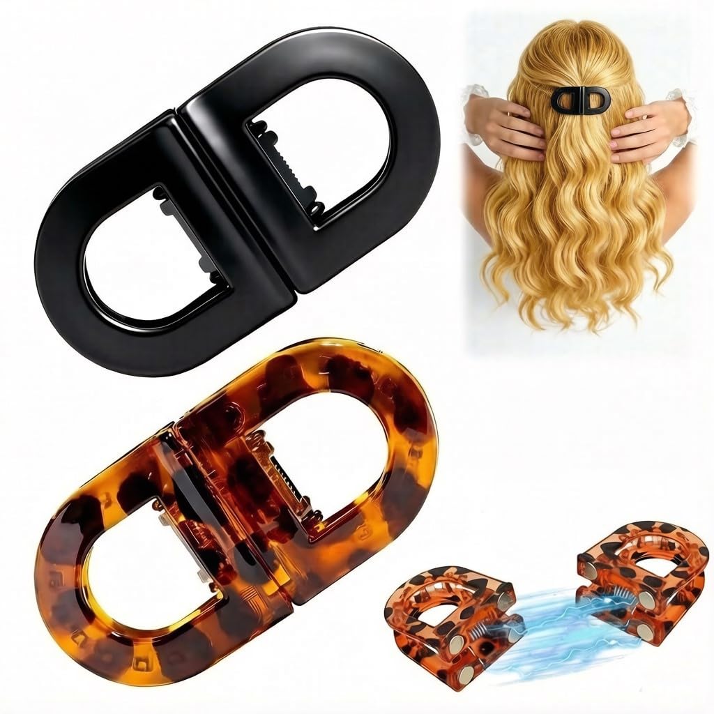2PCS Magnetic hair clips, featuring extremely strong adhesive power and anti-slip design, ensuring a neat hairstyle. Dual-function design, (Black + Brown)