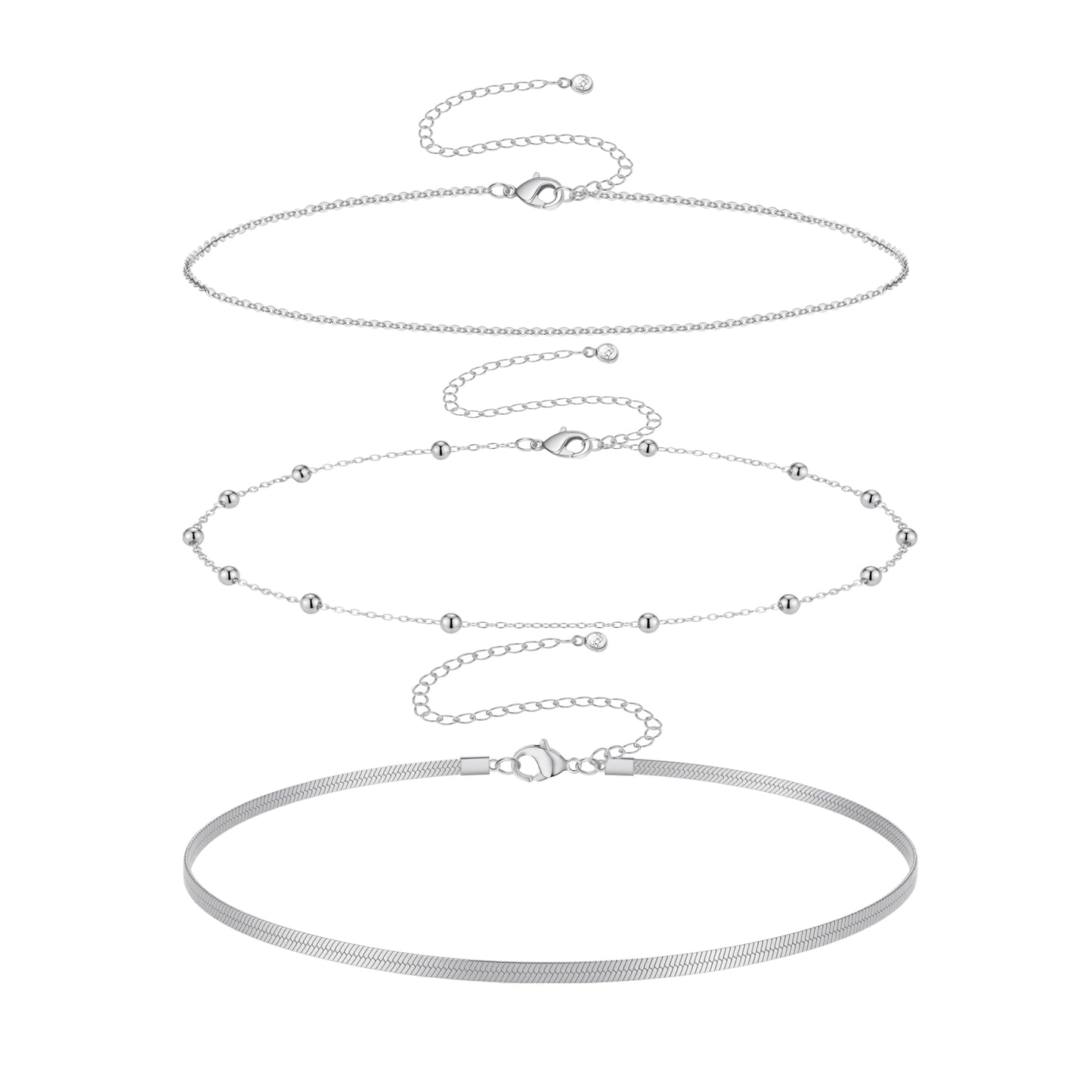 HERSIN Waist Chain for Women, 3 Pairs Silver Plated Layered Belly Belt Chains Beach Waist Beads Chain Waterproof Herringbone Snake Body Chain Summer Jewelry Accessories for Women