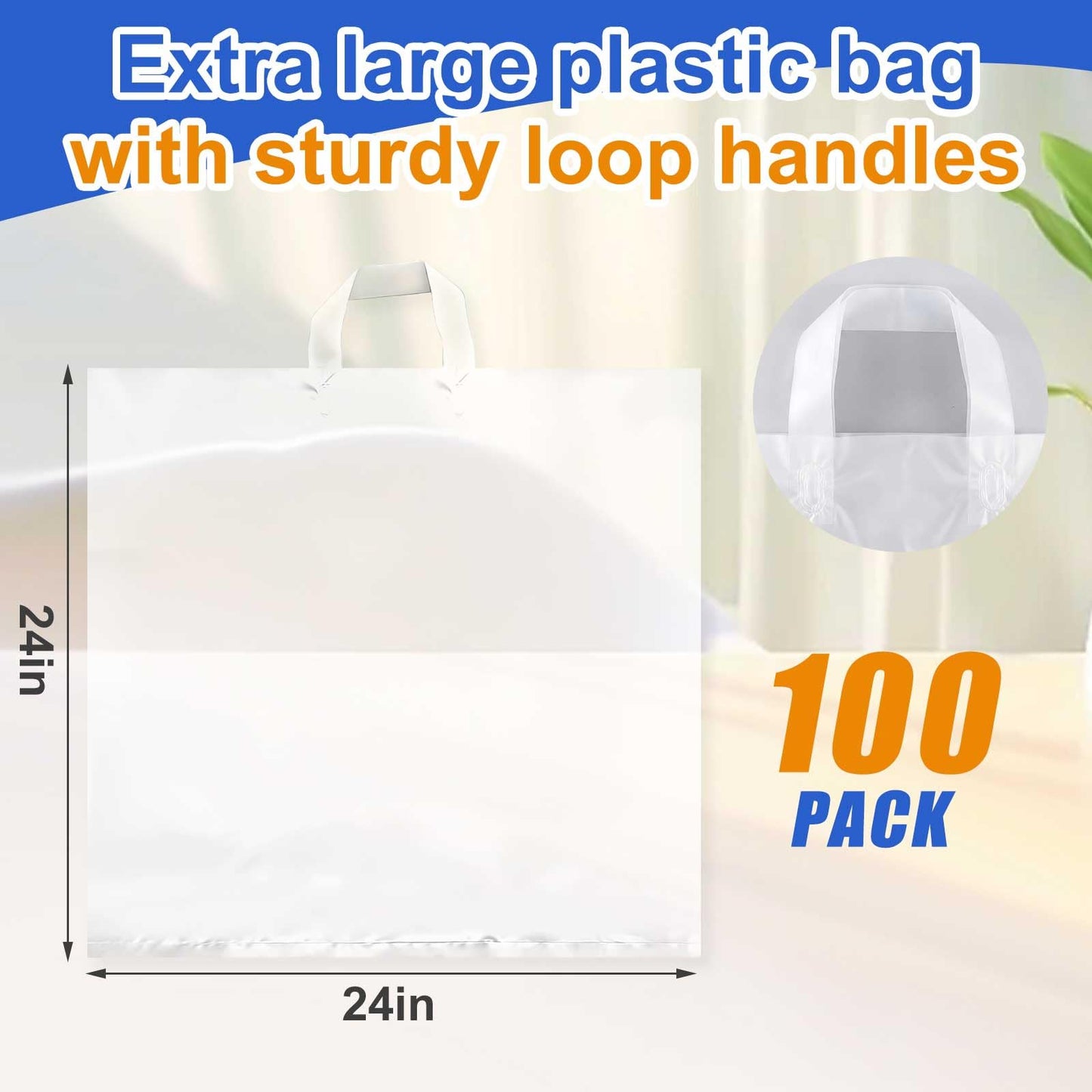 Qilery 100 Pack 24" x 24" Large Clear Plastic Shopping Bags with Handles Reusable Merchandise Gift Bags Bulk for Small Business Merchandise Retail Grocery Packaging Gift Giving