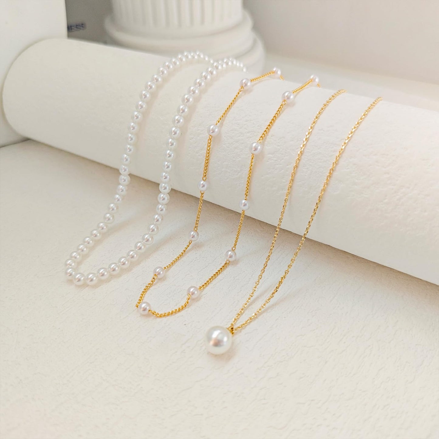 OGD Pearl Necklace for Women Trendy Layered 14K Gold Plated Dainty Pearls Pendant Choker Set Handmade Pearl Strand Gold Necklace Stack Simple Cute Jewelry Gifts for Women