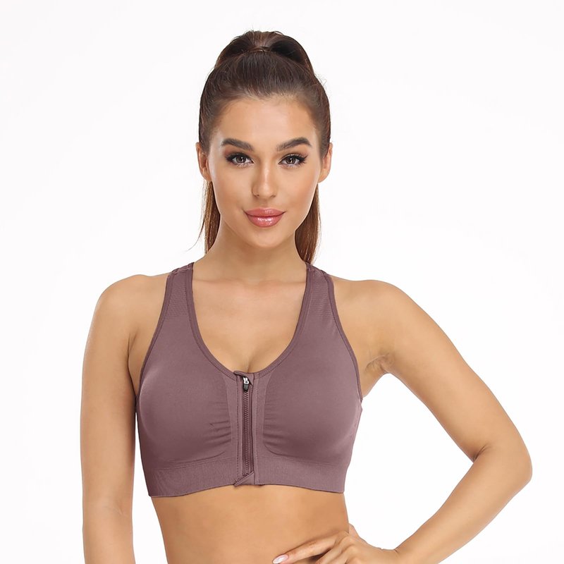 Women's Zip Front Sports Bra Wireless Post-Surgery Bra Surgical Bra Racerback Sports Bras Post Mastectomy Bra Workout Running Active Fitness Bras 3 Pack (Large, 3 Pack(Black+Grey+Light Purple))