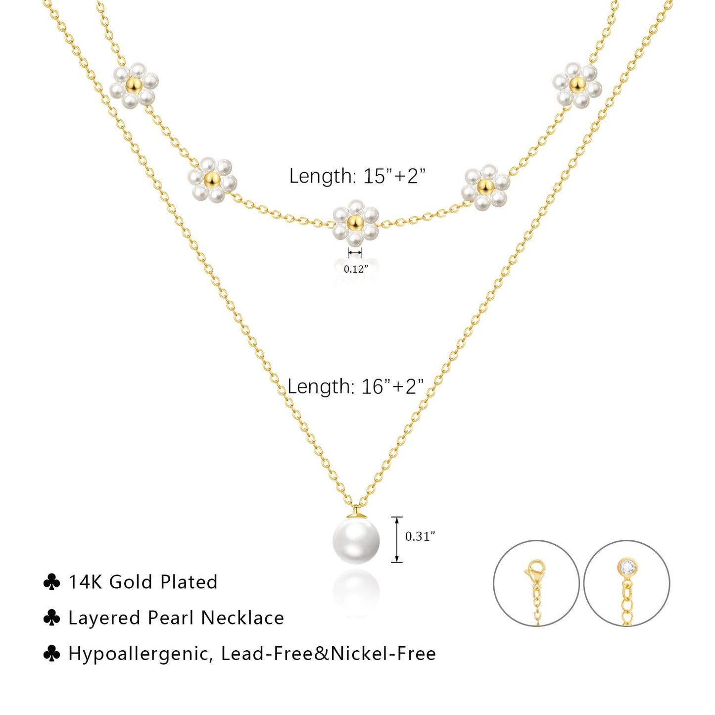 OGD Layered Gold Pearl Necklaces 14K Gold Plated Dainty Layered Single Simple Pearl Choker Chain Cute Daisy Pearls Choker Necklace Set Flower Necklaces for Women Trendy Jewelry Gifts