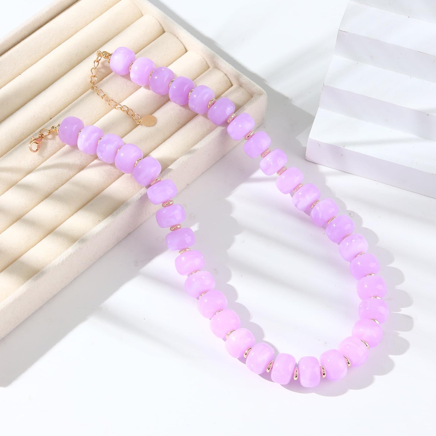joymiao Chunky Beaded Necklaces for Women Colorful Gemstone Stone Necklaces Large Bead Necklace Purple Resin Beads Summer Beach Jewelry