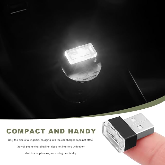4 PCS USB LED Car Interior Atmosphere Lamp, Mini Night Light Plug-In Trunk Ambient Lighting Kit, Portable USB Interface LED Lamp Interior Decoration for Vehicle Home Office (White)