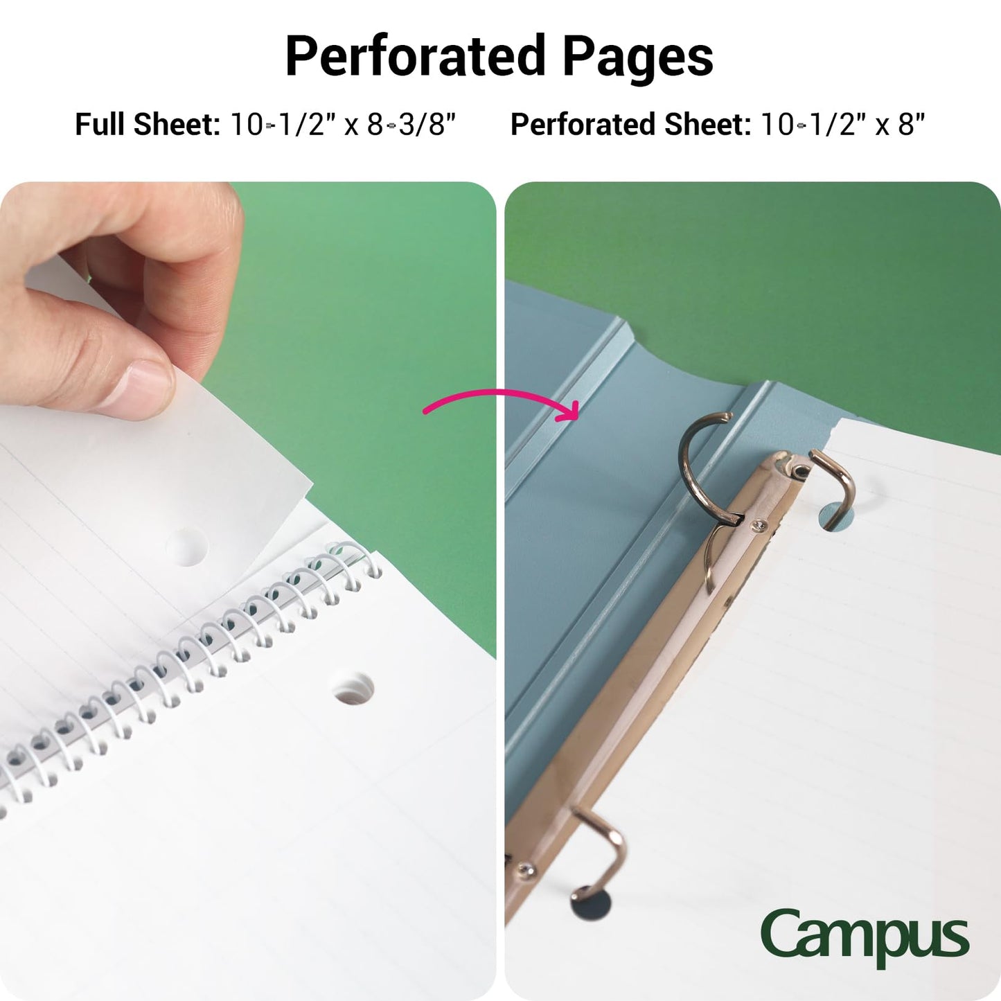 KOKUYO Spiral Notebook, 3 Pack Campus 10-1/2" x 8" Subject Notebooks with College Ruled, 80 Sheets, Pink Blue Green 3 Holes School Spiral Journal for Work Study Note Taking (WSG-SU-400G1×3)