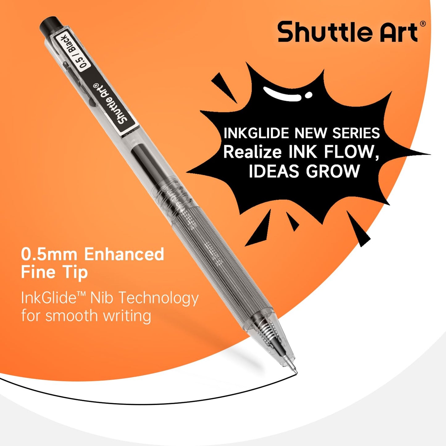 Shuttle Art Black Gel Pens, Ink Glide Series 60 Pack Retractable 0.5mm Fine Point Rollerball Gel Ink Pens Bulk Set Quick Drying Smooth Writing with Grip for Journaling Note Taking Office School Home