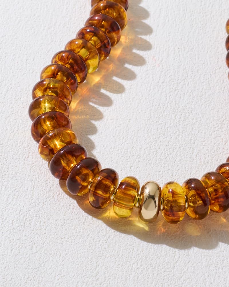 FAUTHENTICUTE Chunky Brown Beaded Necklace for Women Translucent Amber Brown Bead Choker Statement Adjustable Beach Necklace Trendy Summer Jewelry Gift