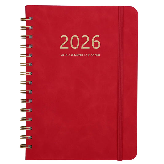 2026 Planner - Weekly and Monthly Planner 2026, Jan 2026 - Dec 2026, 6.4" x 8.5", Daily Planner Calendar Planner with Monthly Tabs, Elastic Closure, Pocket, Notes, Faux Leather Cover Yearly Agenda(Red)