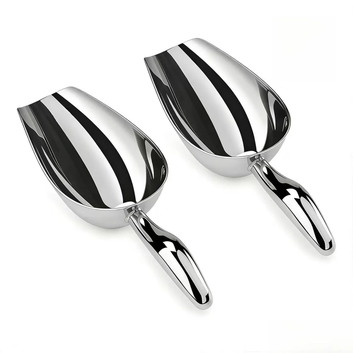 12 Oz 304 Stainless Steel Ice Scoop for Freezer & Ice Machine 2 Pack– Heavy Duty Metal Scooper, Dishwasher Safe, Multi-Purpose for Kitchen, Bar, Party, Wedding (Ice,Dry Goods) (Polished silver)