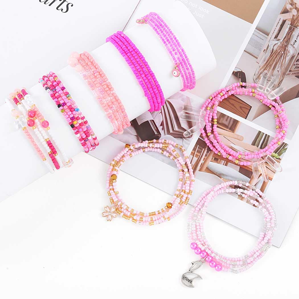 ELABEST 24-39inch African Waist Beads for Women 8Pcs Elastic Belly Beads Colorful Beaded Waist Jewelry Accessories Body Chain (Pink, 39.3inch/100cm)