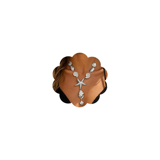 JAGWQRK Starfish Seashell Necklaces for Women Boho Y-Shaped Big Seashell Conch Pendant Necklace Statement Summer Beach Holiday Party Present Jewelry