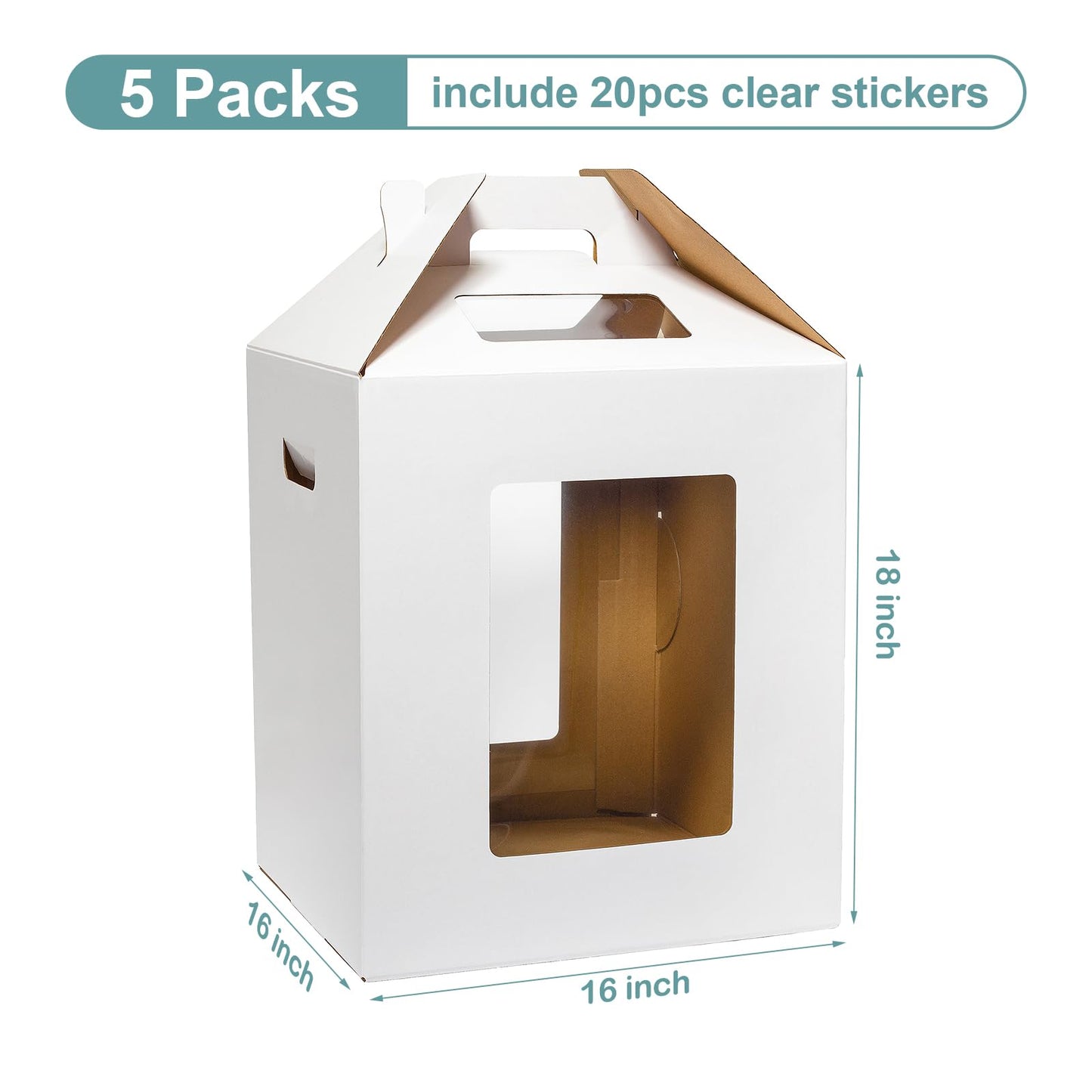 Wowxyz 5 Pack Tall Cake Boxes for Tier Cakes 16x16x18 Inch Disposable Layer Tall Baking Carrier with Window Large Tierd Bakery Take Out Transport Containers with Handle for Wedding, Birthday, Party