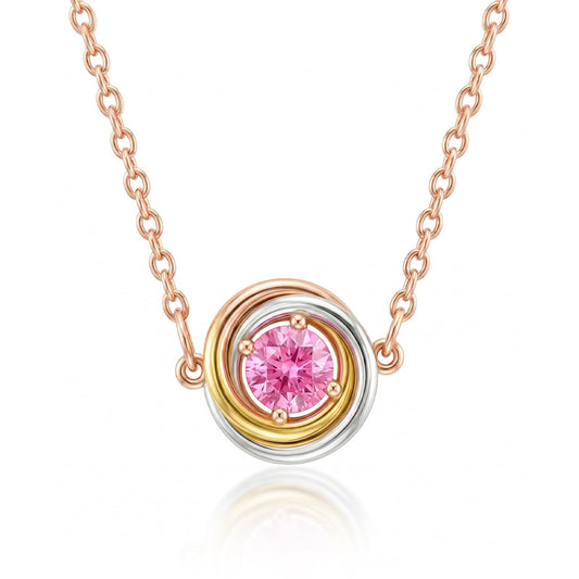 Tessalyn Round Birthstone Necklace, 18K Gold Plated Zircon Necklace Elegant Tri-Color Jewelry Valentines Day Gifts for Her