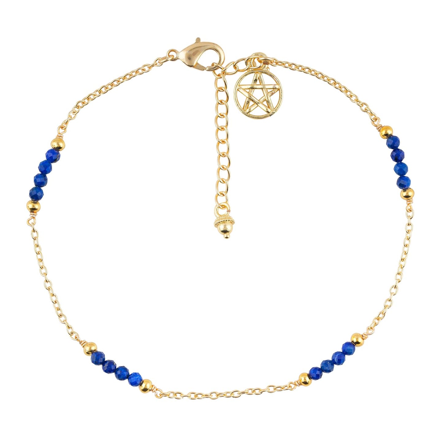 CRYSTALINES Natural Lapis Lazuli Gemstone Beads, Handmade Station Dangle Star Charms Anklet, 14K Gold Plated, Adjustable Fashion Boho Jewelry for Women, Healing Crystals, Christmas Gift