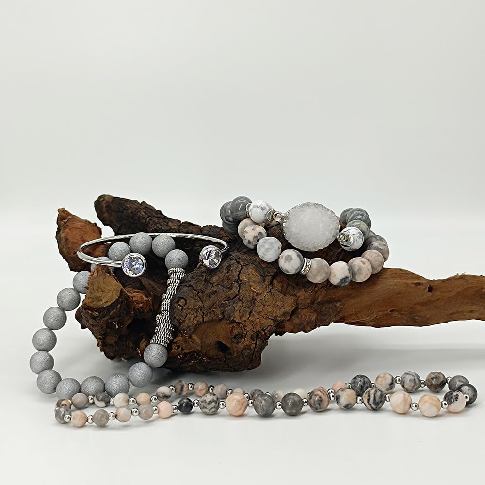 Yomisa Boho Beaded Bracelets/Bangle for Women,Multilayer Wrap 5PCS Healing Natural Zebra Jasper Stone Bead Bracelets Stackable Friendship Stretch Beaded Bracelet Set Trendy Bohemian Jewelry Gift