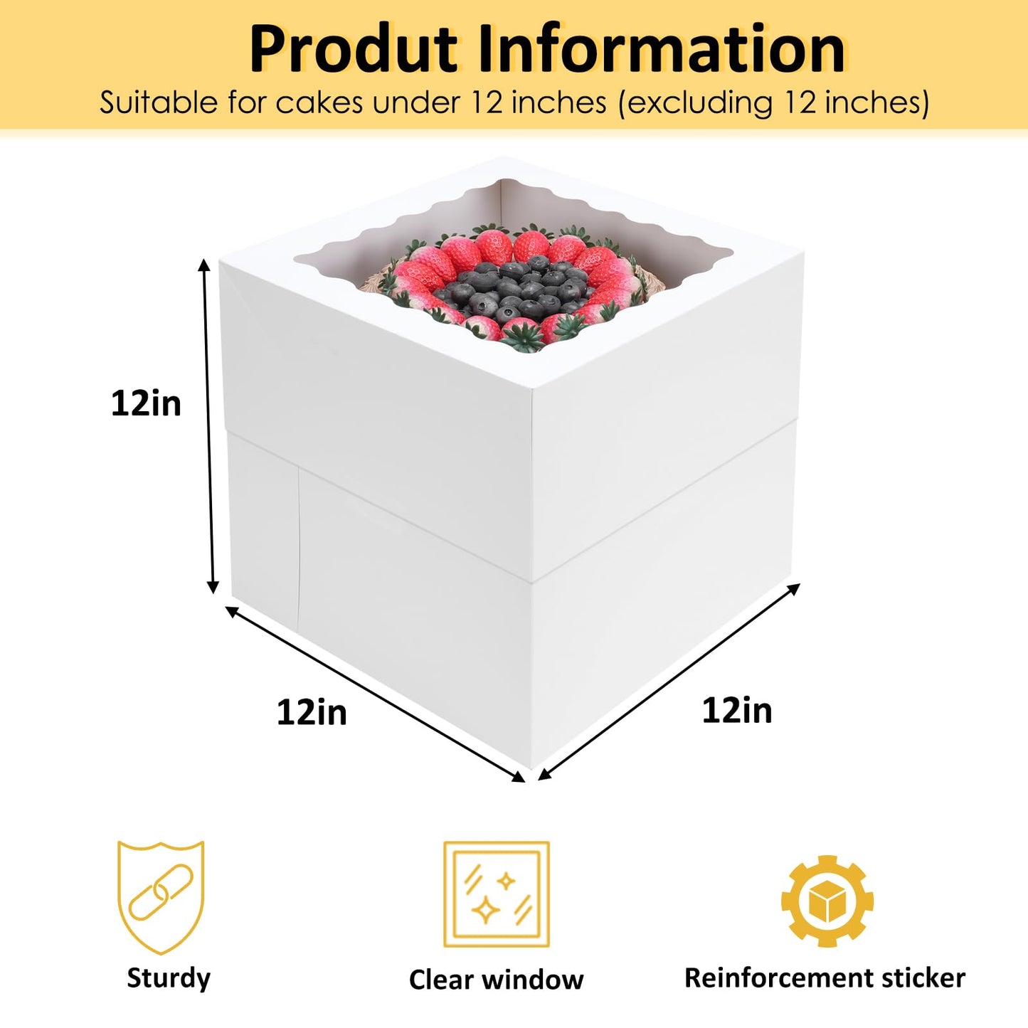 Moretoes 16 Pack Cake Boxes, 12x12x12 Inch Tall Cake Containers with Window for Tier Cakes, Disposable Sturdy Bakery Carrier with Lids, for Valentine's Day, Mother's Day, Wedding, Birthday