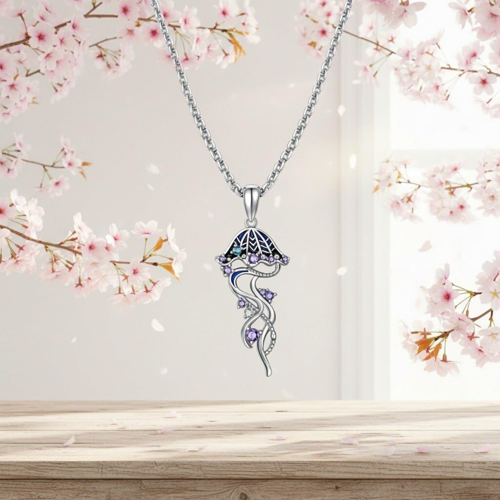 LUANIOL Jellyfish Necklace 18K White Gold Plated Ocean Necklace Sea Jellyfish Jewelry Gifts for Women Mom