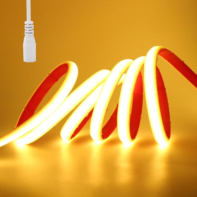 KISUFU 12V DC COB LED Strip, 320 LEDs/m Waterproof IP68 Flexible Neon Light Strip for Living Room, Bedroom, Kitchen, DIY Outdoor Party, Holiday Decoration. (Without Power Adapter)