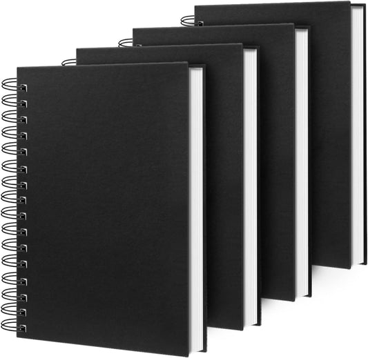Ouzoustate Lined Spiral Notebook B5 Black Journal 7.48'' X 10.18''-4 Pack 7mm College Ruled Hardcover Notebooks 160 Pages 100GSM Thick Paper for Note Taking School Office Supplies
