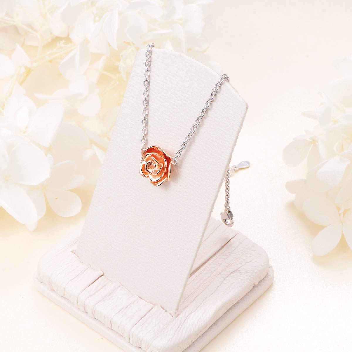 DAOCHONG S925 Sterling Silver Choker Short Dainty Necklace Pendant for Women Jewelry Gift (Rose Flower)