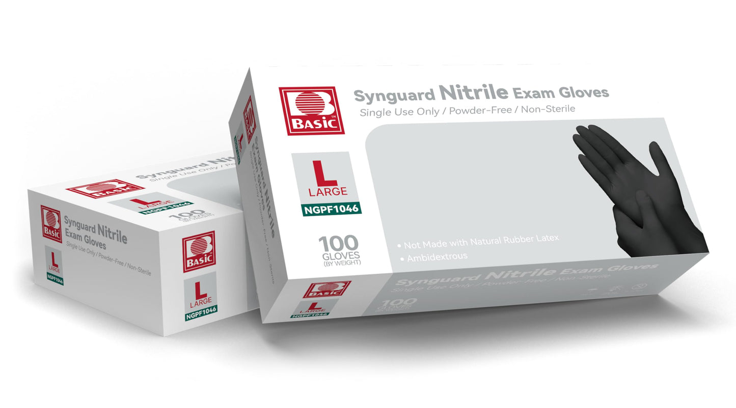 Intco Basic Medical BLACK Nitrile Exam Gloves, 5 Mil,- Latex-Free & Powder-Free, Case of 1000 (Large-1000)