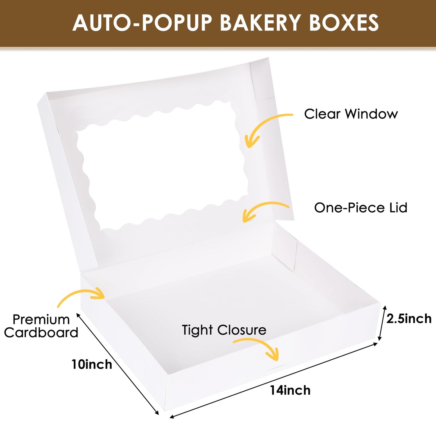 Moretoes 40pcs Cookie Boxes, 14x10x2.5 Inch Auto-Popup Bakery Boxes with Window, for Donuts, Pies, Cakes, Muffins, and Pastries