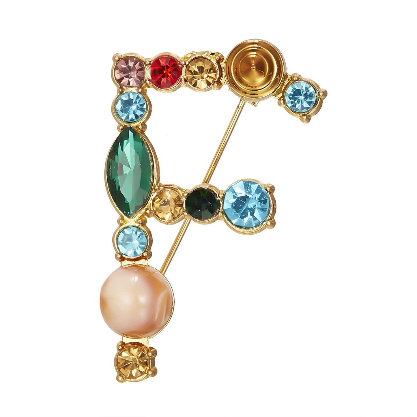RINHOO Crystal Pearl Initial Brooch Gold Plated Enamel Colorful Letter Alphabet Breastpin Pin Jewelry for GIFTS (Gold F)
