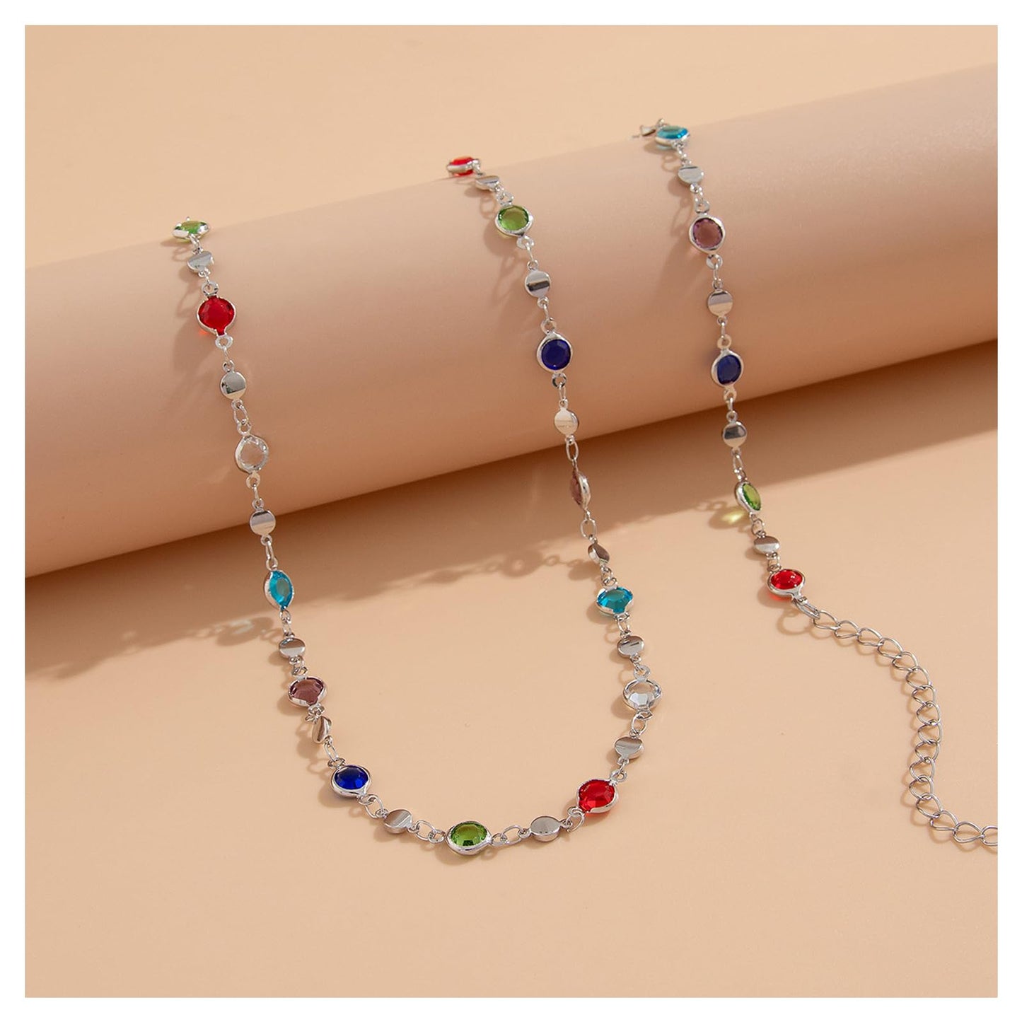 Simple Colorful Crystal Body Chain for Women Waist Sexy Summer Rhinestone Bead Belly Body Chain Jewelry Bikini Beach Waist Chain Jewelry (Silver)