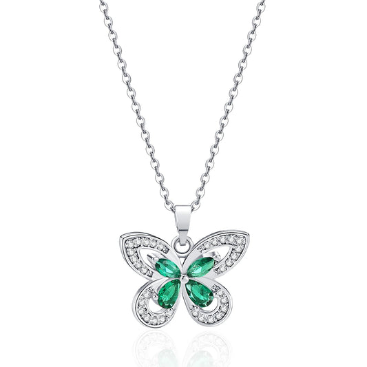 crataly Emerald Butterfly Necklace For Women-Silver Plated May Birthstone Necklace For Valentine's Day Mother's Day Christams Birthday Gifts